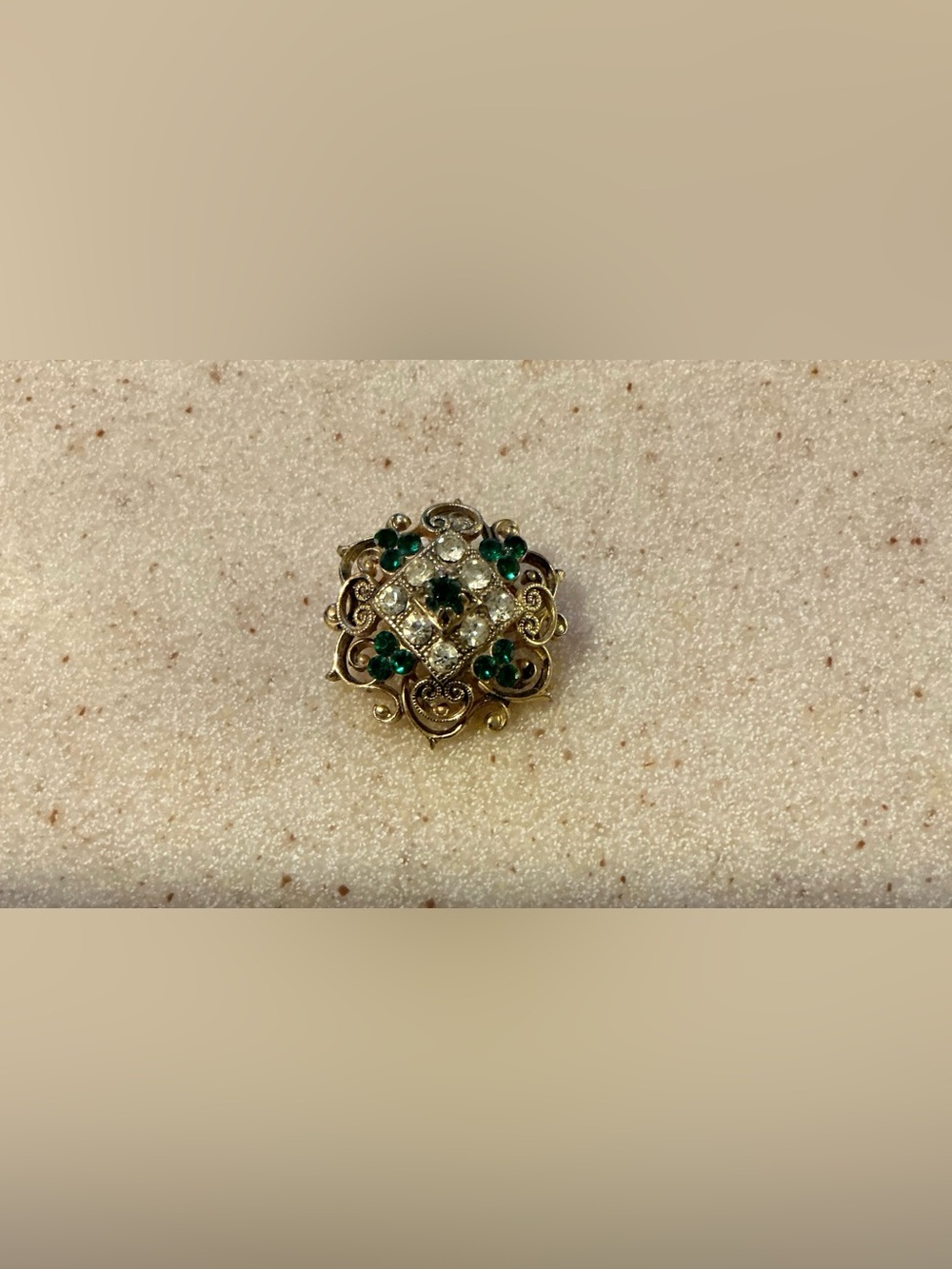 Coro Gold-Tone Brooch with Emerald Green and Clear Stones